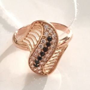 14K Solid Rose Gold Blue Sapphire CZ Swirl Ring